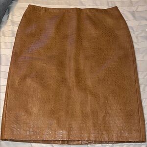 Brown Croc Embossed Faux Leather Pencil Skirt